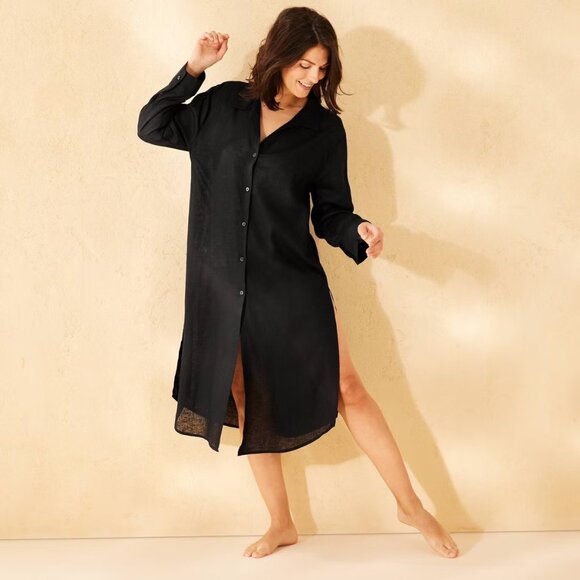 Shade & Shore Other - NWT Women's Linen Long Cover Up Shirtdress - Shade & Shore™ Black Sz M